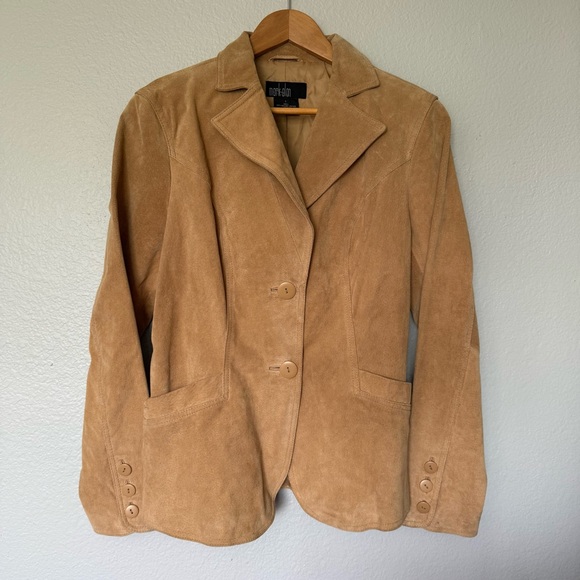 Mark Alan Vintage Woman’s Tan Camel Suede Blazer Jacket Size Large - Picture 1 of 8